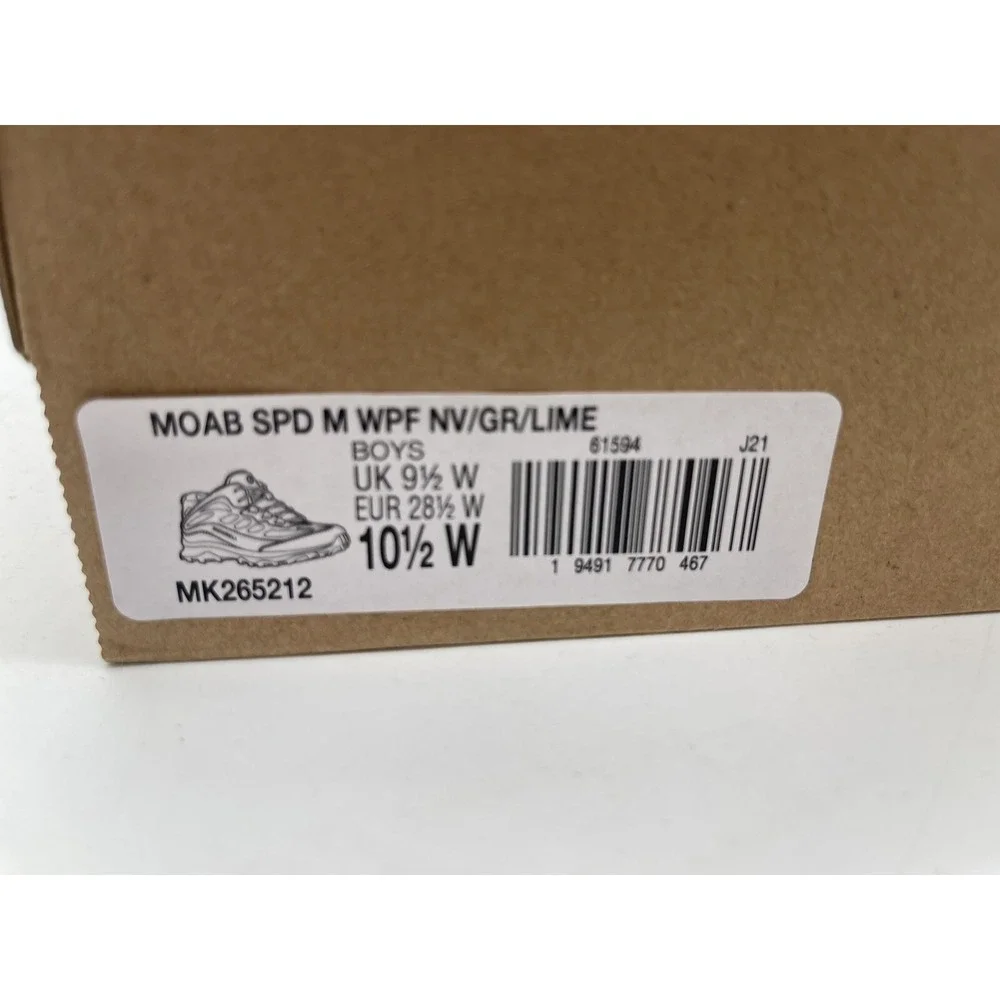 Merrell Kids Moab Speed Mid Navy/Grey/Lime Shoes MK265212 Size 10.5 W Box No Lid